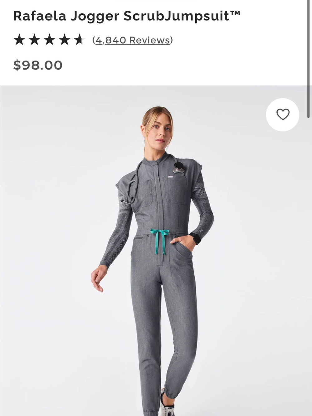NWT Figs Graphite Raphael Jogger Scrub Jumpsuit